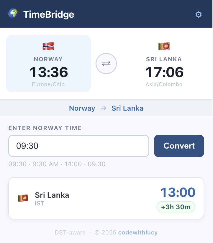 TimeBridge — Instant Time Zone Converter